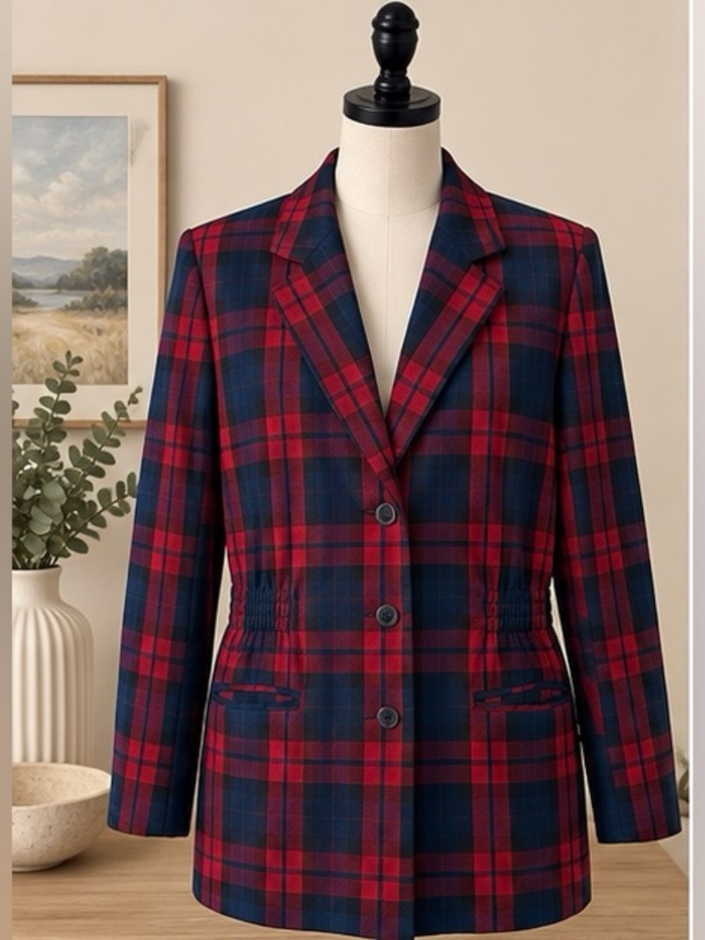 Vintage Northern Traditions Red & Navy Plaid Blazer Jacket Size M